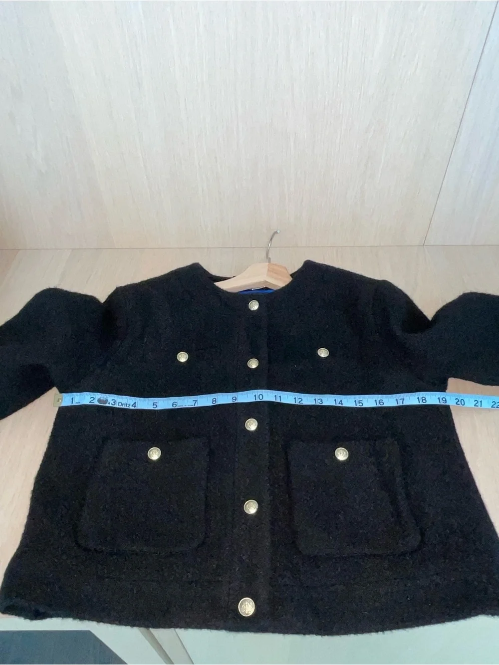 J. Crew Lady  Black Tweed Cropped Button Jacket with Gold Buttons